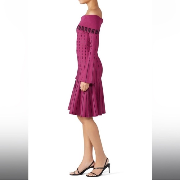 Prabal Gurung off the shoulder, drop waist, knit dress. Berry with black accents - Picture 2 of 8